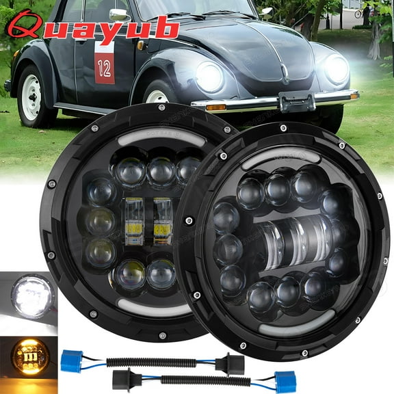 Quayub 7" inch Round LED Projector Hi/Lo Beam Headlights DRL Kit For 1950-1979 Beetle