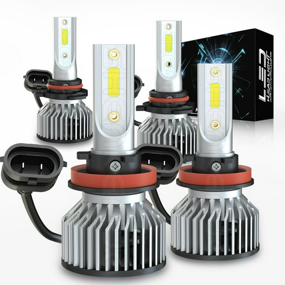 Quayub 4x 9005 H11 Combo LED Headlight High Low Beam Bulbs Kit 6500K Super White Bright