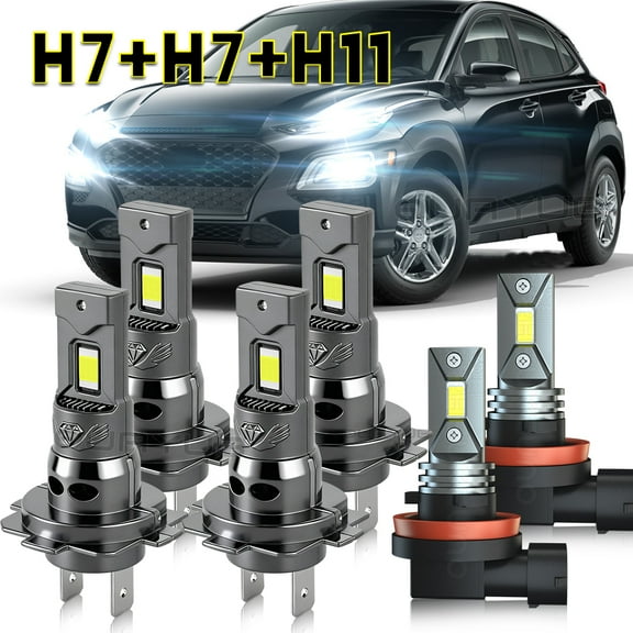 Quayub Combo LED Headlight Hi/Lo Beam Fog Light Bulbs For Hyundai Kona 2018 2019-2020 ,Pack of 6