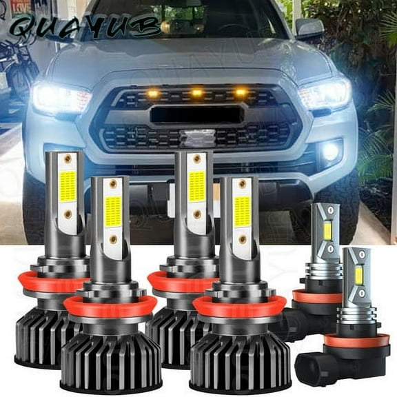 Quayub For 2016-2023 Toyota Tacoma 6x LED Headlight High Low Beam Fog Light Bulbs Kit