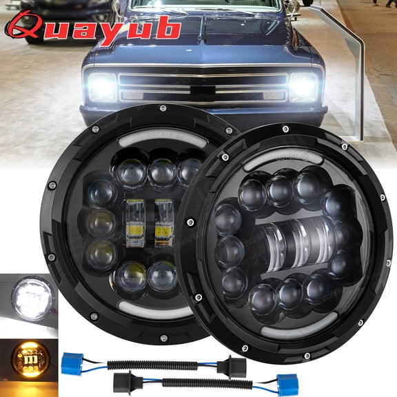 Quayub For Chevy C10/20/30 Pickup LUV Nova Vega 2PCS 7" Round LED Headlight Hi-Lo Beam