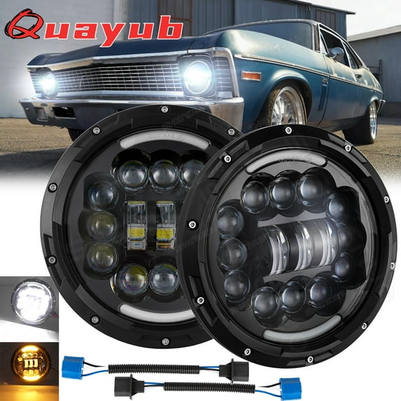 Quayub For Chevy II/Nova 1969-1979 Pair 7" inch Led Headlights High-Lo Beam Turn Signal
