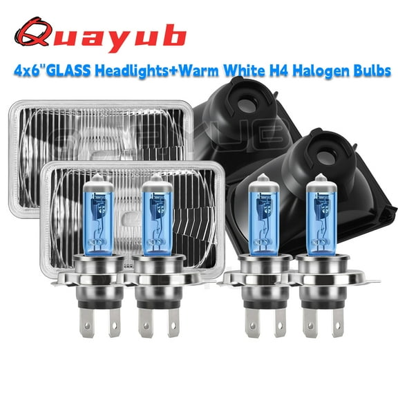 Quayub For Chevy Pickup 1981-87 C10 K10 Blazer 4x6" Headlights Hi-Lo Beam 4PCS 100/90W