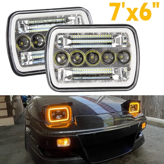 Quayub For Mazda B2200 B2000 B2600 RX-7 Pair Black 7X6" 5X7" LED Headlights Hi/Low Beam