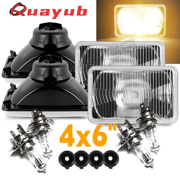 Quayub Halogen 4x6" Headlights Hi-Lo Beam Lamp 4PCS For Chevy Pickup 1981-87 C10 K10 Blazer