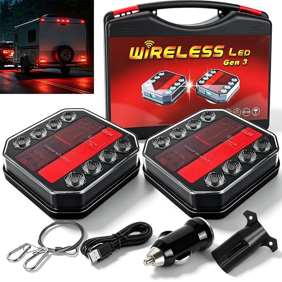 Quayub Magnetic Wireless Trailer Lights, Rechargeable LED Trailer Light for Towing Truck, Waterproof Tail Tow Lights Kit for RV Camper Boat Caravan, Portable Turn Signal Brake Running Stop