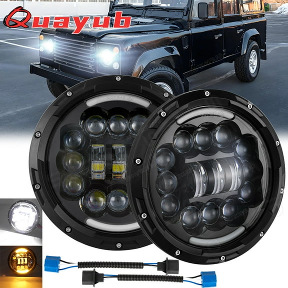 Quayub Pair 50W 7" Round LED Headlight DRL Hi/Lo Beam For Land Rover Defender 90 & 110