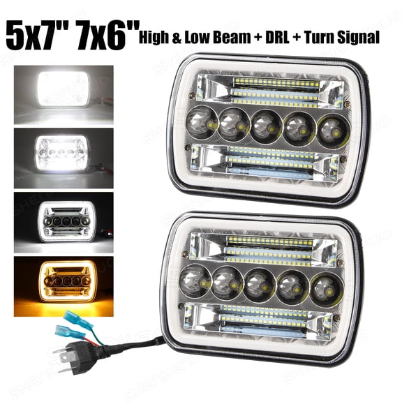 Quayub Pair 5x7 7x6" LED Headlights Chrome Fit For Ford F650 F750 F-250/350/450 Super Duty
