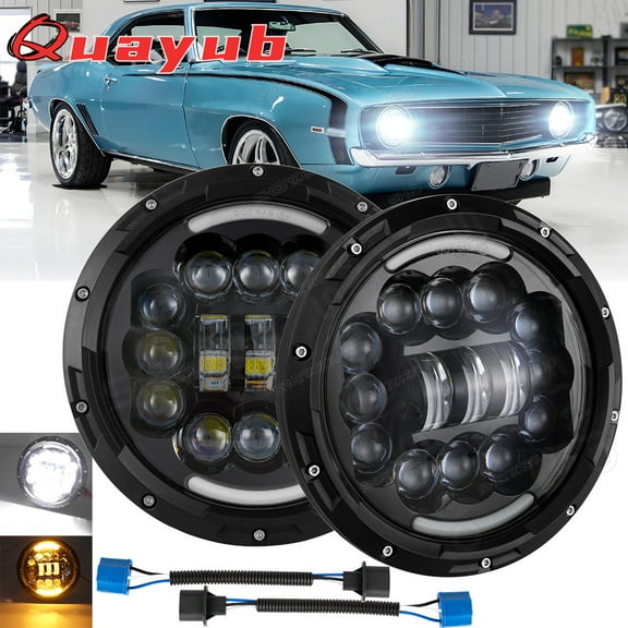 Quayub Pair 7" Inch Round White/Amber LED Headlights For Chevy Chevelle SS 1971-1973
