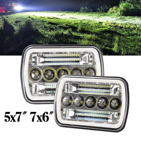 Quayub Pair 7x6 5x7 LED Headlights For Chevy Express Cargo Van 1500 2500 3500Hi/Lo DRL DOT