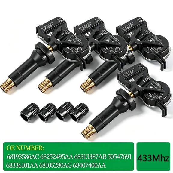 Quayub TPMS Sensor, Pre-Programmed 68313387AB Tire Pressure Monitoring Sensor Compatible for Jeep Grand Cherokee Renegade Chrysler Pacifica 200 Dodge Durange Dart Fiat 4PCS