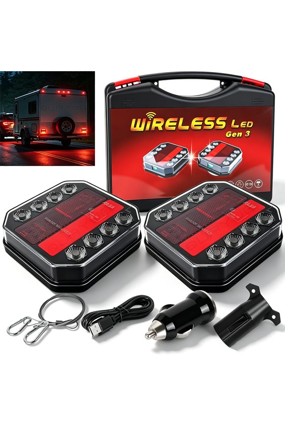 Waterproof Tail Tow Lights Kit for RV Camper Boat Caravan, Portable Turn Signal Brake Running Stop