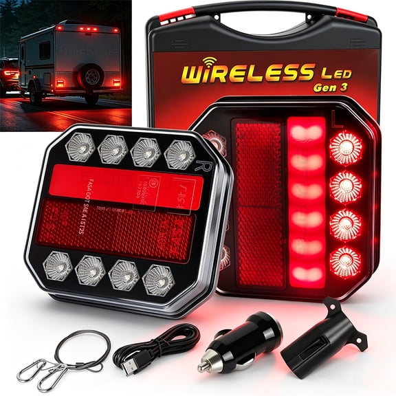 Quayub Wireless Trailer Lights Magnetic,2026 New Led Wireless Tail Lights for Trailer,Rechargeable Towing Light Kit with Powerful Suction Base for Trucks,Boat,RV,Vehicle
