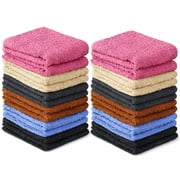 Washcloths 24 Pack Cotton - Soft Absorbent Face Towels, Multicolor Wash Cloths for Bathroom by Quba Linen