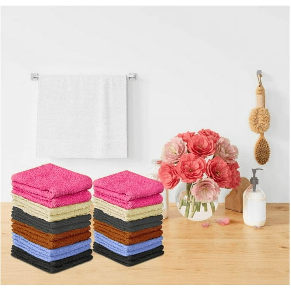 Quba Linen Solid Print Cotton Towels & Washcloths, Multicolor, 24 Count