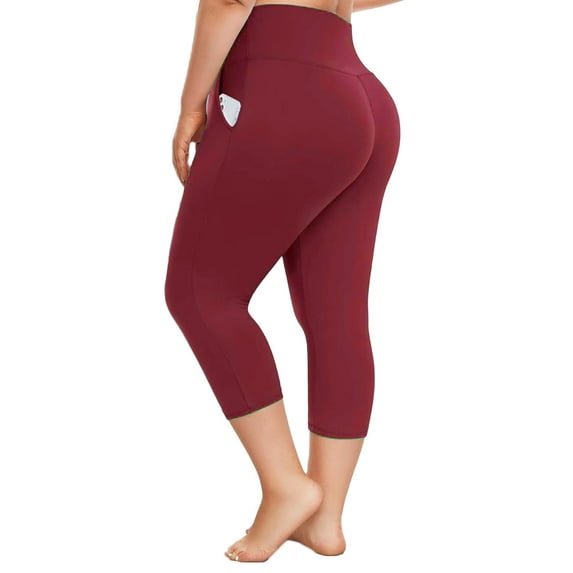 Qubber Plus Size Capri Leggings for Women-High Waisted Tummy Control Stretchy X-Large-4X Spandex Workout Running Yoga Pants