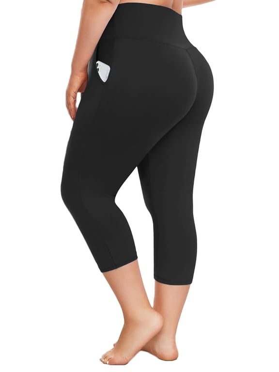 Plus Size Capri Leggings for Women-High Waisted Tummy Control Stretchy X-Large-4X Spandex Workout Running Yoga Pants