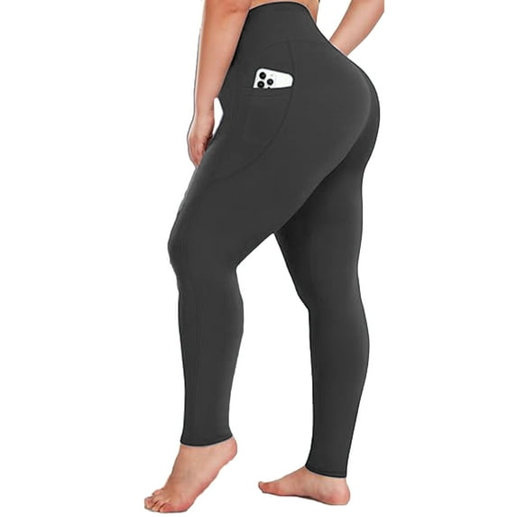 Qubber Plus Size Leggings for Women-Stretchy X-Large-4X Tummy Control High Waist Spandex Workout Black Yoga Pants