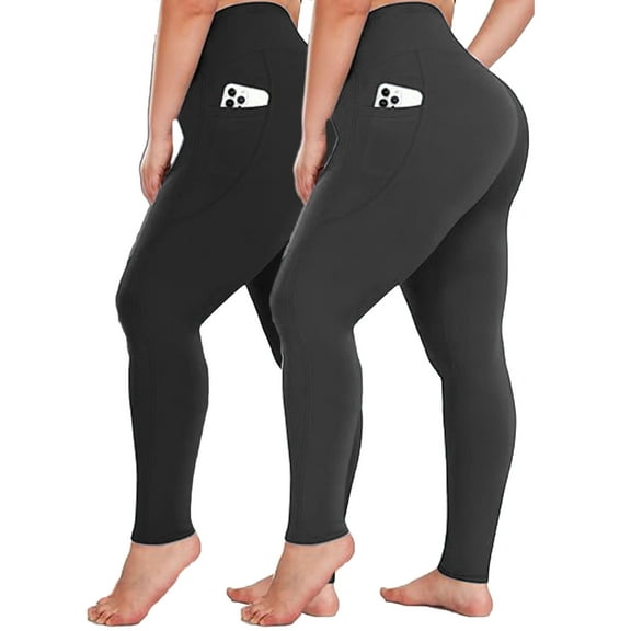 Qubber Plus Size Leggings for Women-Stretchy X-Large-4X Tummy Control High Waist Spandex Workout Black Yoga Pants