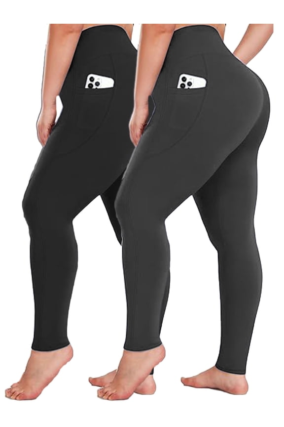 Plus Size Leggings for Women-Stretchy X-Large-4X Tummy Control High Waist Spandex Workout Black Yoga Pants