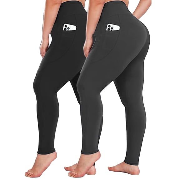 Qubber Plus Size Leggings for Women-Stretchy X-Large-4X Tummy Control High Waist Spandex Workout Black Yoga Pants