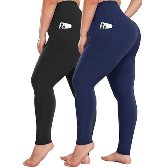 Qubber Plus Size Leggings for Women-Stretchy X-Large-4X Tummy Control High Waist Spandex Workout Black Yoga Pants