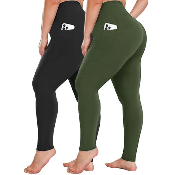 Qubber Plus Size Leggings for Women-Stretchy X-Large-4X Tummy Control High Waist Spandex Workout Black Yoga Pants