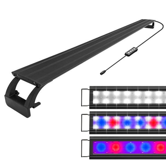 Qube 9W Full Spectrum Aquarium Light with Aluminum Alloy Shell Extendable Brackets, Red, White & Blue LEDs, External Remote, Fits most fish tanks