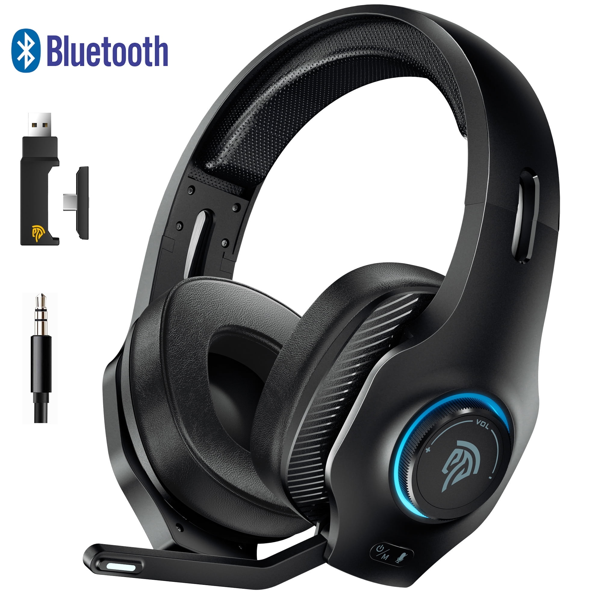 QUCOPR 2.4G USB Wireless Gaming Headset with Noise-Reduction Microphone Mic for PC,PS5,PS4,Switch,Steam,Mac, Bluetooth 5.3 Gaming Headphone with RGB Lights,3.5mm Wired for Xbox Series