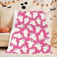 thumbnail image 1 of Qucoqpe Halloween Ghost Pink Blanket Halloween Throw Blanket Flannel Lightweight Soft Plush Fuzzy Blankets for Bed Sofa Couch Living Room Chair Car Travel Pet, 1 of 6