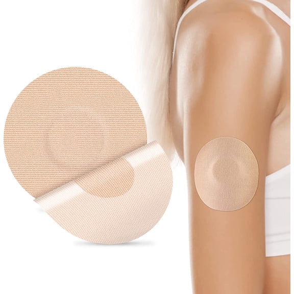 Qucyy Adhesive Patches 25Pack Waterproof Libre2/3 Sensor Covers Flesh Flexible CGM Patches Without Glue in The Center-Enlite-Guardian-14 Day Sensor Patches 25 Count (Pack of 1)