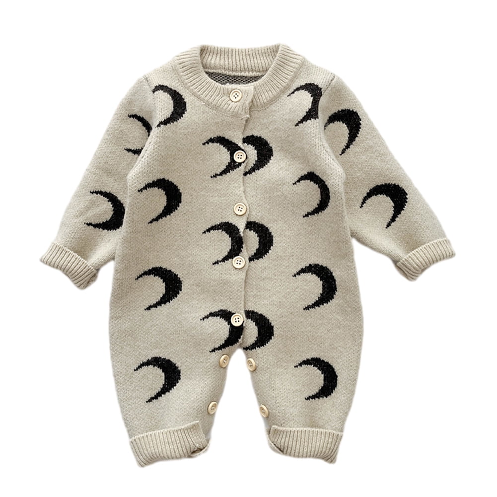 Qudder Infant Baby Knitted Bodysuit Girls Boys Onesies Printing Romper Outerwear Fall Winter Cozy Toddler Jumpsuit for 3 Months-3 Years