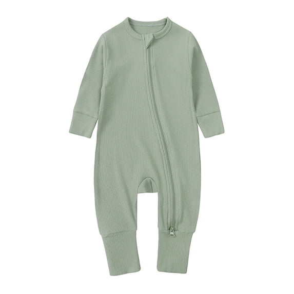 Qudderr 0-24M Boys Girls Zipper Rompers Pajamas for Baby Infants Snug Fit Jumpsuit Zipper Long Sleeve Unisex Onesies Newborn Spring Fall Winter Solid Color Bodysuit Sleepers