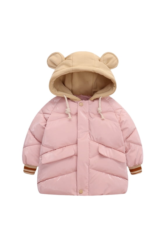 1-7T Boys Girls Winter down Cotton Jacket Coats Windproof Waterproof Thickened Puffer Acket Warm Hooded Cotton Outerwears for Kids Toddler Baby