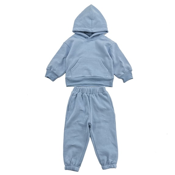 Qudderr 1-8T Boys Girls Cotton Sweatshirt Set, For Kids Baby Solid Color Hooded Pullover Sweatsuit Jogger Pants 2PCS Outfit Fall Winter Tracksuit Clothes