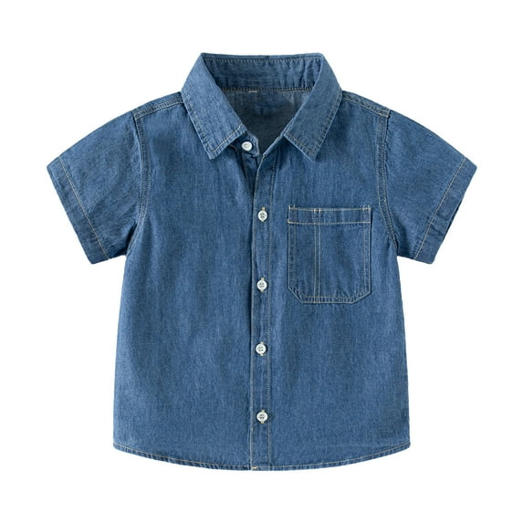 Qudderr 2-10T Boys' Denim Shirts for Kids Summer Short Sleeve Button down Shirts Baby Lightweight Jeans Blouses Tops for Boys