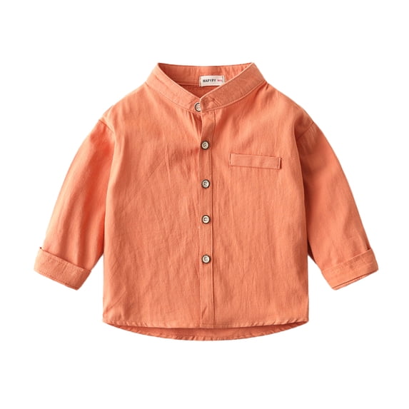 Qudderr 2-7T Boys Cotton Shirt for Kids Baby Long Sleeve Button down Blouses Tops Toddler Stand-Up Collar Solid Color Spring Fall Dress Shirt