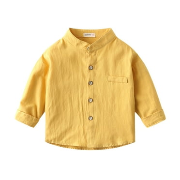 Qudderr 2-7T Boys Cotton Shirt for Kids Baby Long Sleeve Button down Blouses Tops Toddler Stand-Up Collar Solid Color Spring Fall Dress Shirt