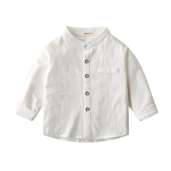 Qudderr 2-7T Boys Cotton Shirt for Kids Baby Long Sleeve Button down Blouses Tops Toddler Stand-Up Collar Solid Color Spring Fall Dress Shirt