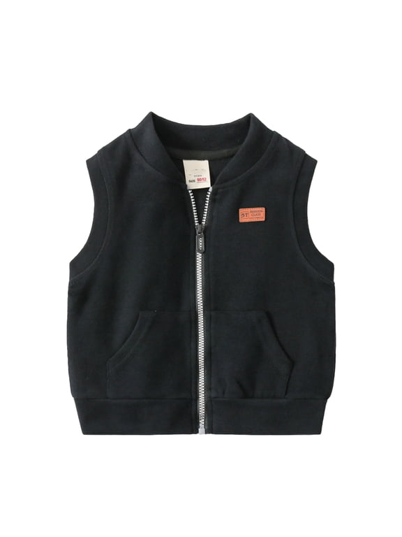 2-7T Little Boys Cotton Vest for Kids Baby Cute Cartoon Zipper Waistcoat Toddler Sleeveless Jacket Outerwear for Spring Fall