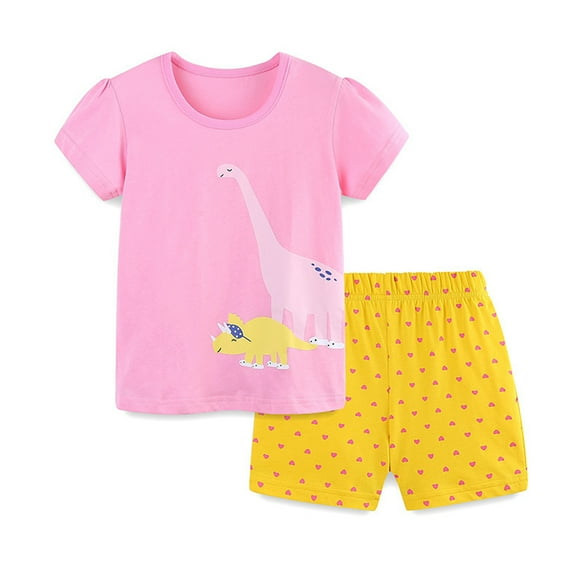 Qudderr 2-8 Years Girls T-Shirts Shorts Set 2PCS,Summer Cartoon Printing Tees Tops Shorts Pants Outfits Two Pieces