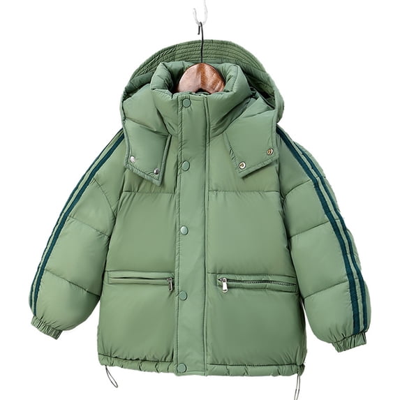 Qudderr 3-12 Years Girls Boys down Jacket Fall Winter Lightweight Puffer Jacket Coat Hooded Two Bars Winter Warm Outerwear Thickening Snowsuit