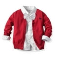 thumbnail image 1 of Chenyin Baby Kids Boys Button-Down Knit Sweater 3PCS Set Knit Cardigan Jacket + White Shirt with Tie Spring Fall Toddler Boys Cotton School Uniform Outfit for 1-6 Years, 1 of 9