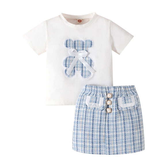 Qudderr Baby Kids Girls Summer Pullover Short Sleeve T-Shir + Short Skirt Cotton Set Outfit for 18 Months-6 Years