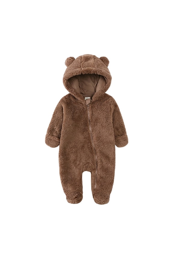 Baby Newborn Snowsuit Bear Onesie Winter Fleece Hoodie Bodysuit Thick Romper Infant Padded Jumpsuit Coat for Girls Boys Size 0-12M