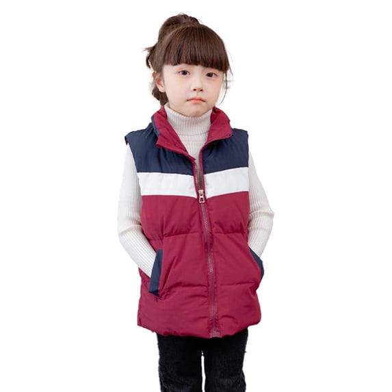 Qudderr Baby Toddler Boys Girls' down Cotton Vest Color Blocking Zipper Puffer Waistcoat Fall Winter Kids Warm Sleeveless Jacket for 3-12 Years Old