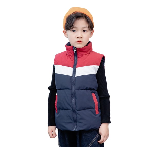 Qudderr Baby Toddler Boys Girls' down Cotton Vest Color Blocking Zipper Puffer Waistcoat Fall Winter Kids Warm Sleeveless Jacket for 3-12 Years Old