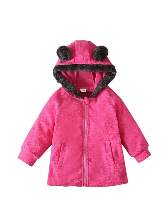 Girls Boys Fleece Hooded Windbreaker Jacket for 9 Months-6 Years Zip up Plush Coat Fall Winter Warm Bear Ear Trench Jackets for Baby Toddler Kids