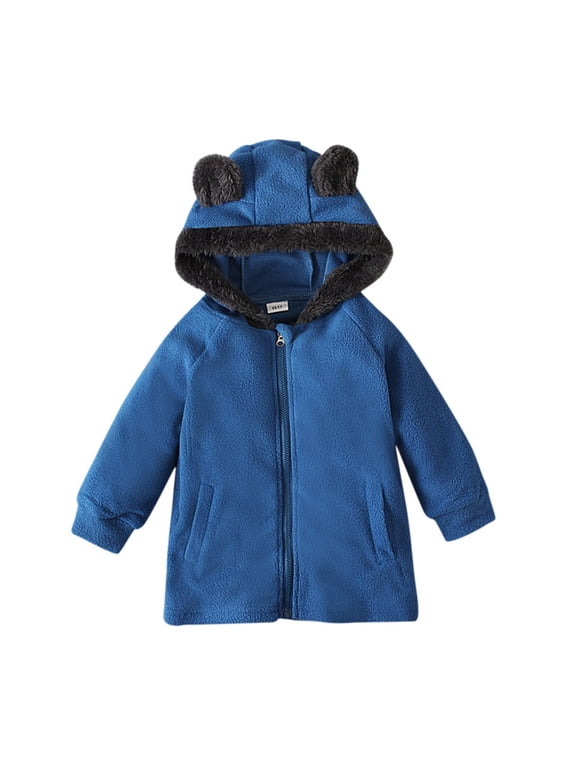 Girls Boys Fleece Hooded Windbreaker Jacket for 9 Months-6 Years Zip up Plush Coat Fall Winter Warm Bear Ear Trench Jackets for Baby Toddler Kids