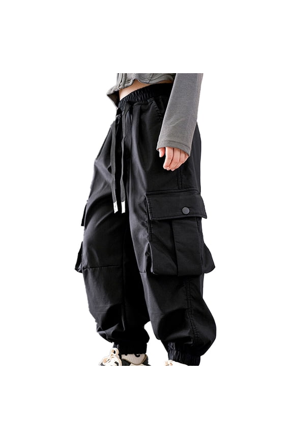Girls Cargo Pants for Kids Toddler Loose Streetwear Hip Hop Sweatpants Spring Fall Dance Jogger Pants with Multi Pocket for 5-11 Years